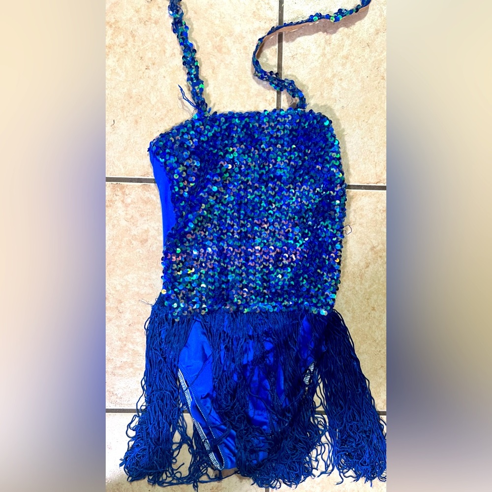 Art Stone Kids Vintage 1920s Sequins Blue Beaded Tassels Dance Flapper Dress.